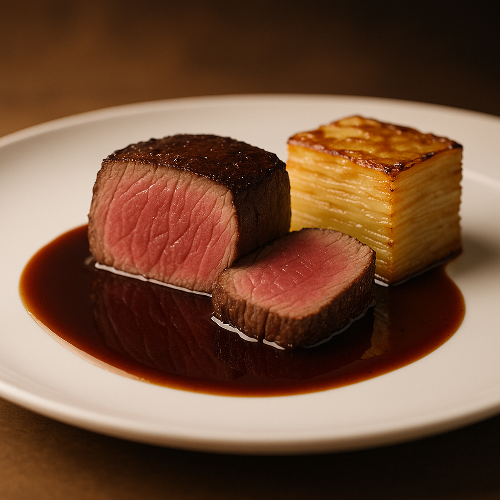 Solomillo de ternera con gratén de patatas