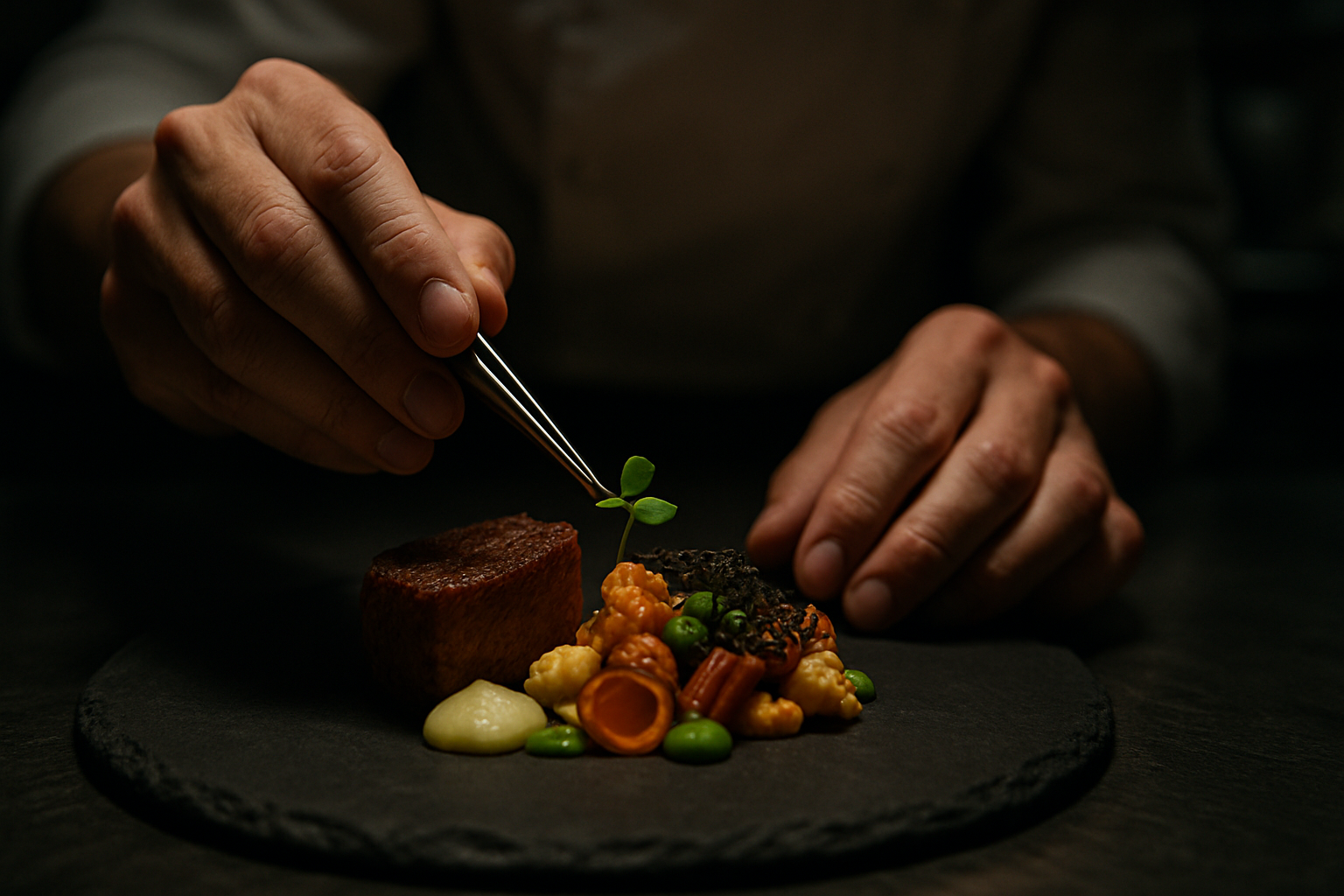 Chef sirviendo un plato con dedicación